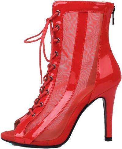 Women's Dance Heels with Zipper Lace-up Ankle Dance Booties Peep Toe Latin Salsa Dance Shoes Heels Dance Boots in Kuwait