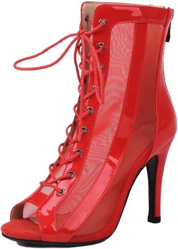 Women's Dance Heels with Zipper Lace-up Ankle Dance Booties Peep Toe Latin Salsa Dance Shoes Heels Dance Boots in Kuwait