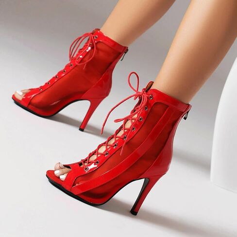 Women's Dance Heels with Zipper Lace-up Ankle Dance Booties Peep Toe Latin Salsa Dance Shoes Heels Dance Boots in Kuwait