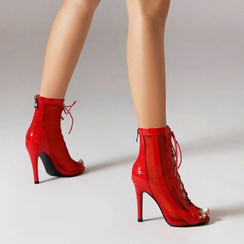 Women's Dance Heels with Zipper Lace-up Ankle Dance Booties Peep Toe Latin Salsa Dance Shoes Heels Dance Boots in Kuwait