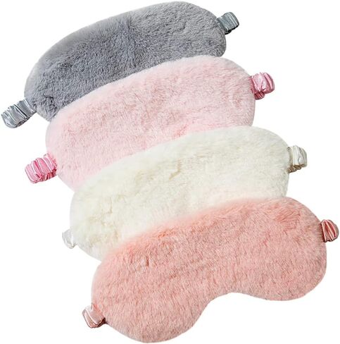 4 Pcs Plush Eye Masks Fuzzy Sleeping Mask Soft Blindfolds Eye Covers Sleep Eyeshade Travel Nap Mask Sleepover Party Supplies for Adults Kids in Saudi Arabia