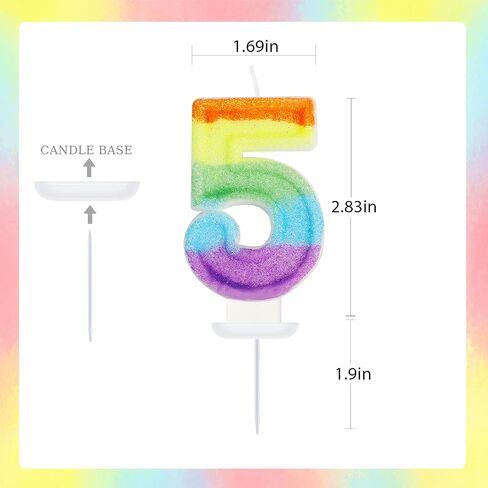 Rainbow Candles for Birthday Cakes, Rainbow Unicorn Candles Cake Decorations, Unicorn Theme Party Supplies 5th Number Candle (Number 5) in Saudi Arabia