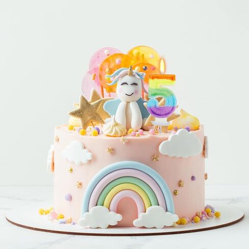 Rainbow Candles for Birthday Cakes, Rainbow Unicorn Candles Cake Decorations, Unicorn Theme Party Supplies 5th Number Candle (Number 5) in Saudi Arabia