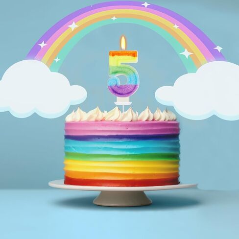 Rainbow Candles for Birthday Cakes, Rainbow Unicorn Candles Cake Decorations, Unicorn Theme Party Supplies 5th Number Candle (Number 5) in Saudi Arabia