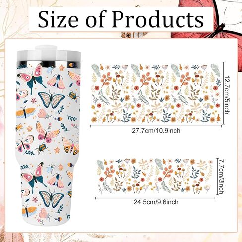 UV DTF Cup Wrap - 3 Set Flower UV DTF Cup Wraps for 40 oz Tumbler Butterfly Uvdtf Cup Wraps Plant Personalized Waterproof UV DTF Wraps for Glass Cups Wood Crafts in Kuwait