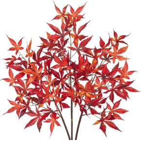 3Pcs Artificial Maple Leaves Branches 30'' Autumn Fake Fall Leaves Stems Plants Faux Maple Leaf Bushes Shrubs for Home Kitchen Decor Thanksgiving Table Fireplace Festival Party Decorations Red