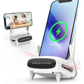 15W Wireless Charger Stand with Bluetooth Speaker, Phone Stand Holder with Amplifying Sound Design, Tech Unique Gift for Men Women Him Her Dad Husband Boyfriend