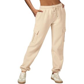IVIR Cargo Pants Women Sweatpants Fleece Lined High Waisted Drawstring Baggy Y2K Joggers Lounge with Pockets