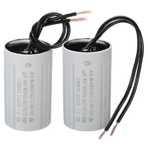 PATIKIL CBB60 6uF Running Capacitor, 2pcs AC 450V 2 Wires 50/60Hz Cylinder 60x35mm for Water Pumps, Washing Machines Motor Start