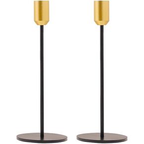 Yair Emanuel Black Tapered Modern Candlestick Holders Brushed Brass Cups Fits 3/4 inch Candles - Set of 2 - Elegant Home Decor Available in 3 Sizes (CNC - 9 Inch)