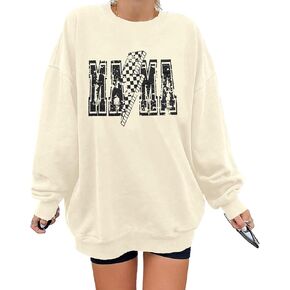 KIDDAD Mama سويت شيرت حريمي ماما مطبوع عليه حروف علوية هدية الأم تي شيرت أمي الحياة كم طويل قميص كاجوال مقاس كبير in Kuwait