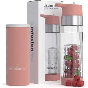 Infusion Pro Fruit Infuser Water Bottle with Straw Lid 24 oz : Flip-Up Straw : Insulated Sleeve & Fruit Infusion Water eBook : Bottom Loading Infuser for More Flavor - Kauai Sunset