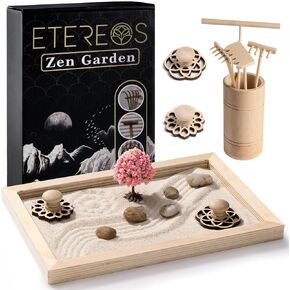 Etereos Zen Garden Kit for Desk - Decor Centerpiece for Table, Meditation Therapy Set Premiun Sand Garden., Cream