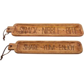 Mud Pie Bistro Nested Wooden Tray, small 3 3/4" x 16 3/4" | large 4 1/2" x 19 1/2", Brown