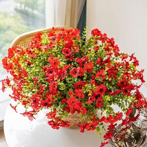Artificial Flowers Outdoor,UV Resistant Realistic Garden Artificial Plants,Bright 16 Bundles No-Fade Veranda Fake Faux Flowers,for Porches Patios Walkway Gardens Decor-Red