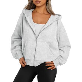 Trendy Queen Zip Up Hoodies For Women Cropped Sweatshirts Fall Fashion Outfits 2024 Y2k Fleece Teen Girls Clothes