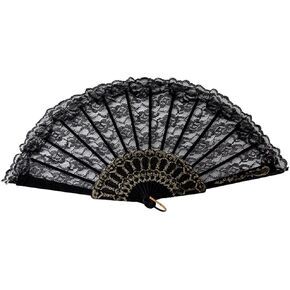 Teensery 2 Pcs Vintage Folding Fans Black Lace Handheld Fans Folding Hand Fans for Women and Girls