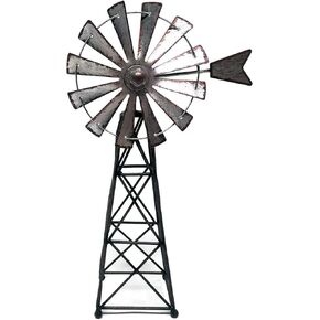 SLIFKA Farmhouse Decor Windmill Figurine, 12-inches, Silver, Rust