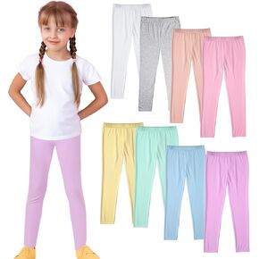 ramede 8 Pcs Girls Leggings Full Length Solid Color Basic Leggings Soft Comfortable Stretch Tights Pants for Kids Girls Yoga