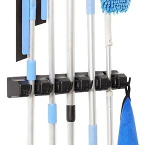 Displays By Jack wall mounted Broom and mop Holder, Black Utility Tool Organizer for Home, 1-Pack