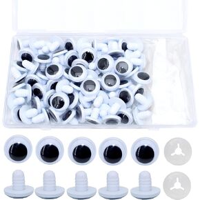 BESTCYC 1Box(100Pcs) 15mm Plastic Safety Eyes Flat Pupil Stuffed Animal Eyes Cat Eyes with Washers for DIY Amigurumi Stuffed Animal, Toy, Doll DIY Making Supplies (Blue/Green/Red/Gold/Orange)