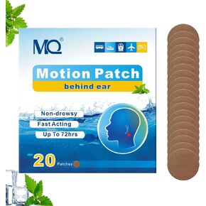 MQ 20ct Motion Sickness Patches Medium Color - Cruise Ship Travel Essentials - Sea Sickness Patches Non Drowsy & Waterproof, Fast Acting & Long Lasting 72H