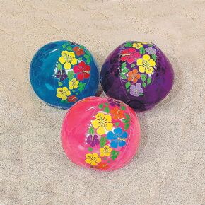 Fun Express Hibiscus Print Beach Balls - Set of 12 - Pool Toys and Party Favors