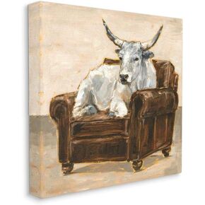 Stupell Industries White Bull Resting in Brown Chair Abstract Painting, Designed by Ethan Harper Wall Art, 36 x 36, Canvas