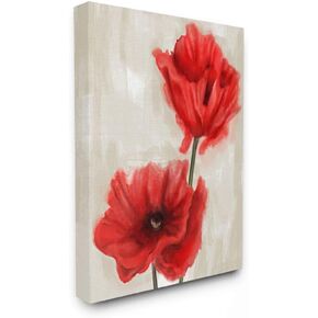 Stupell Industries Soft Petal Poppies Red Beige Floral Painting