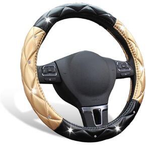 SuperKaKa Pink Steering Wheel Cover, Auto Cute PU Diamond Bling Breathable Anti Slip Soft Comfort Leather Car Interior Accessories Protector Sparkly Fit Most O-Shaped Steering Wheels for Women Men