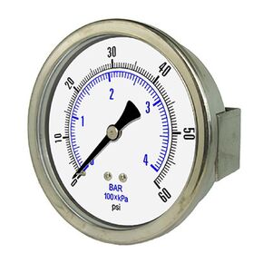 PIC Gauges 203D-354G U-Clamp Panel Mount Dry Pressure Gauge w/ SS Case/Bezel, Brass Internals, PC Lens, 3.5" Dial, 0/200 psi Range, 1/4" Male NPT