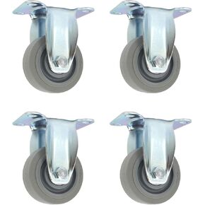 Set of 4 NK Rigid Plate Caster with 3" x 2-1/2" Non Marking Soft Gray Rubber TPR Wheel