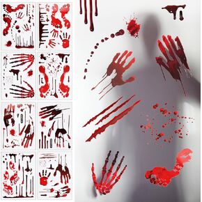 8 Sheets Halloween Bloody Stickers, Halloween Decorations Handprint Footprint Stickers Window Clings Horror Window Bathroom Floor Restroom Decor for Indoor Outdoor Halloween Party