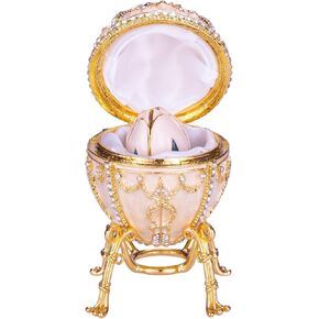 danila-souvenirs Faberge style Rosebud Egg/Trinket Jewel Box with Flower & Pendant 3.8'' (9.5 cm) cream