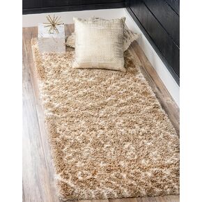 Unique Loom Rabat Shag Collection Area Rug - Geometric (2' 7" x 6' 1" Runner, Taupe/ Ivory)