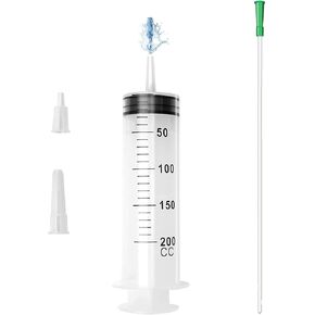 200ml Large Plastic Syringe with Tubing Tip Cap for Liquid Jello Shots Oral Lip Gloss Crafts Epoxy Feeder Pet Watering Party Enema Irrigator Measure Refill Oil Glue Applicator Dispenser without Needle