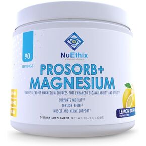 NuEthix Formulations Prosorb+ Magnesium Dietary Supplement, 200mg Magnesium Blend to Support Physical & Mental Wellness, Vitamin C, Dairy-Free, Gluten Free, & Non-GMO, Lemon Italian Ice, 90 Servings