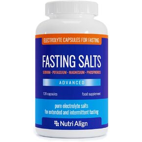 Fasting Salts Capsules: Pure Electrolytes for Fasting. Sodium, Potassium, Magnesium, Phosphorus. Fasting Electrolytes Supplement from Nutri-Align Fasting Range. 120 Capsules.