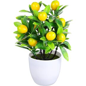 Fake Lemon Tree Small Artificial Plant Fake Plastic Lemon Tree Bonsai Decor Potted Plant Bathroom Faux Plant for Indoor Decor Window Tabletop Office Colorful Flower Plant