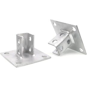 Post Base Channel 4 Hole Square Bracket for 1-5/8" Single Post Channel, Side Orientation - 6" x 6" Base - Secures Post Assembly to Floor, Durable Electro Galvanized Steel(1 pc)