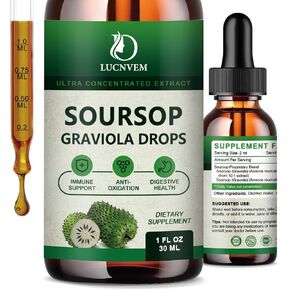 (2 Pack) Soursop Graviola Liquid Drops 2000mg, Natural Antioxidant, Cell Support & Regeneration, Immune Boost, Soursop Bitters Liquid, Non-GMO, Vegan, Natural Soursop Flavor- 2 FL OZ