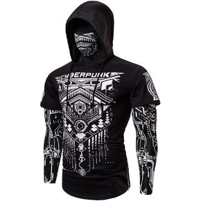 LILLIWEEN Mens Ninja Hoodie with Face Mask Hooded Long Sleeve Sports Slim Fit Pullover Sweatshirt