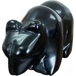2" Obsidian Crooked Mouth Bear Figurine,Natural Stone Animal Sculptures for Home Decoration;Ornaments of Crystal