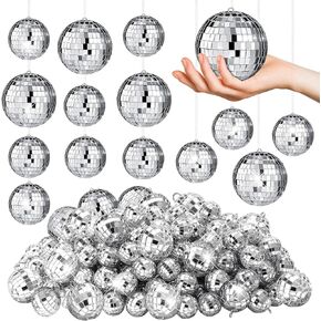 Hoolerry 200 Pcs Mirror Disco Balls Ornament Mardi Gras Mini Small Silver Disco Ball Hanging Decorations Reflective Ball for 70s Disco Themed Party Christmas Tree (2'', 1'')