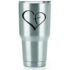 Heart Cross Vinyl Decals Stickers (2 Pack!!!) | Yeti Tumbler Cup Ozark Trail RTIC Orca | Decals Only! Cup not Included! | 2-3 X 3 inch Black Decals | KCD1116