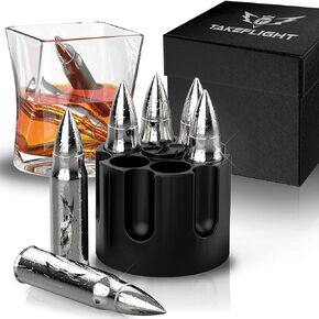 Metal Whiskey Stones - Valentines Day Gift for Him | 6 Steel Whiskey Rocks | Metal Ice Cubes to Chill Bourbon, Scotch in Your Whisky Glass - Cool Whiskey Gifts for Men, Boyfriend Valentines Day Gift