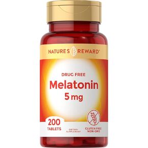 Melatonin 5mg – 200 Count – Non-GMO & Gluten Free Supplement – by Nature’s Reward in Kuwait