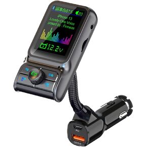 ILOKEY Bluetooth FM Transmitter for Car 1.5" Color Screen Display Wireless Handsfree Radio Transmitter Car Charger Adapter Support TF Card USB Flash Drive 48W PD/ QC3.0 Dual USB Charging (Black)