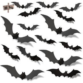 88PCS Halloween Bats Decoration,3D Bat Halloween Decoration Stickers,Large Plastic Flying Bats,Realistic PVC Scary Black Bat Sticker Home Decor DIY Wall Decal Bathroom Indoor