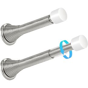 HOMOTEK 2 Pack Telescoping Spring Door Stoppers, Extended from 3-1/8 to 4-1/4 inches Wall Mount Extra Long Door Stops- Flexible Spring Doorstops Wall Protector (Satin Nickel)